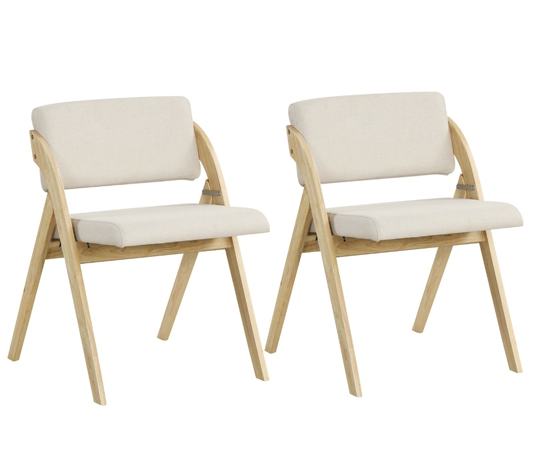 Oak & Aura's Set of 2 Dining Chairs Folding Kitchen Chair with Rubber Wood Legs