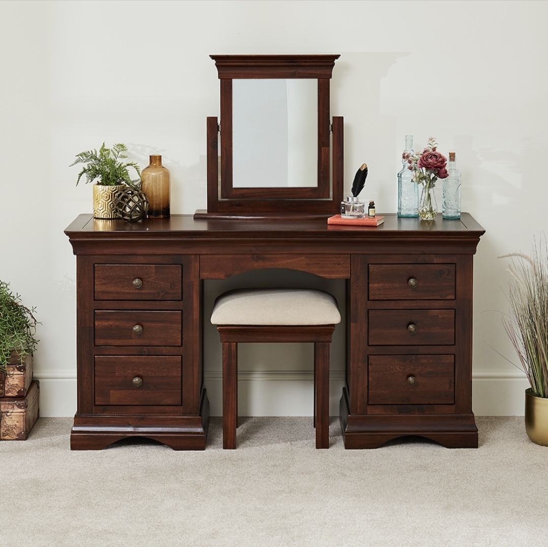 Oak & Aura's French Twin Pedestal Dressing Table Set with Mirror & Stool