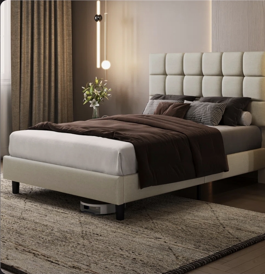 Oak & Aura's Modern Upholstered Double Bed  with Mattress Adjustable Square Tufted