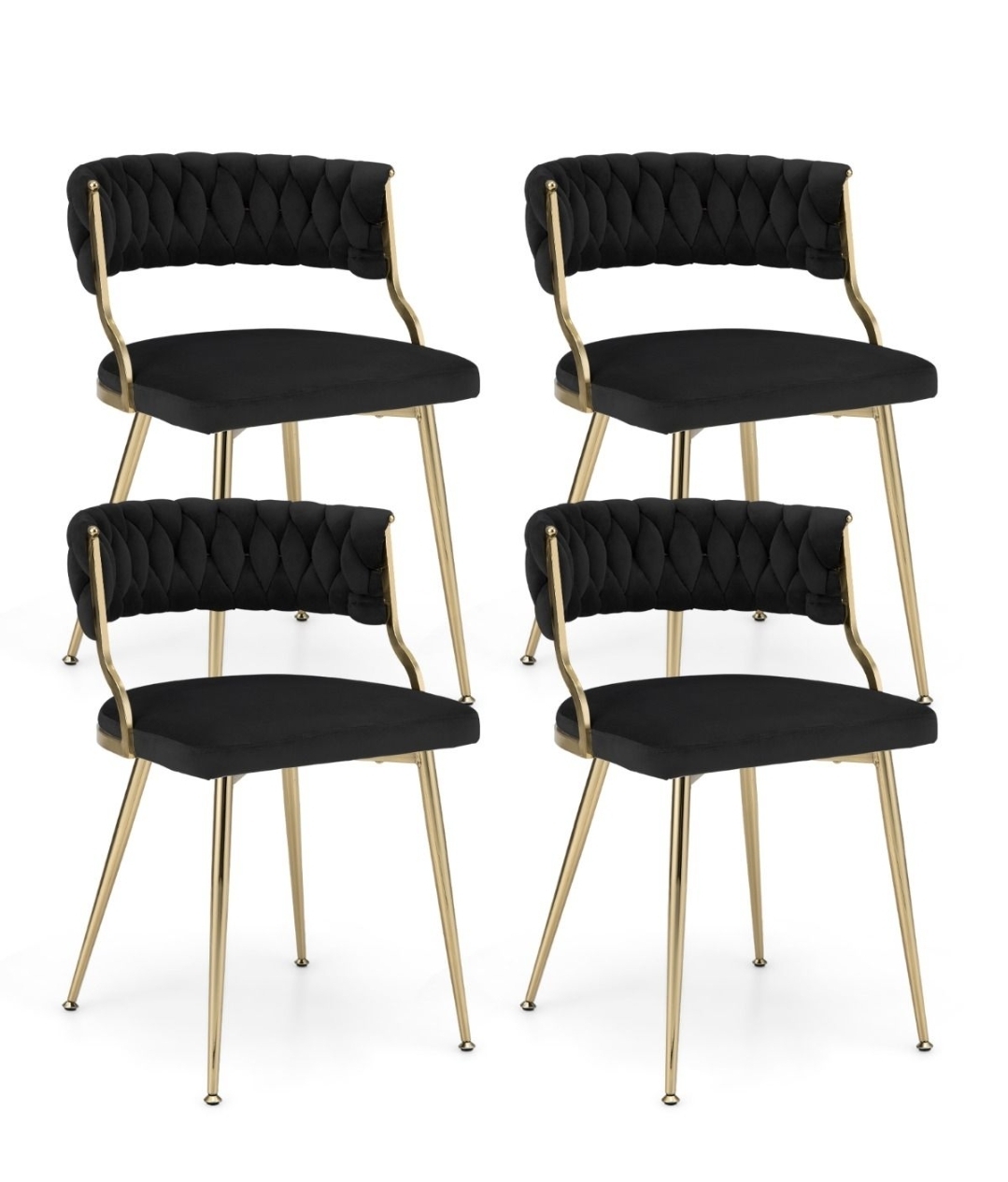 Oak & Aura's Set of 4 Velvet Dining Chair with Metal Legs and Woven Back
