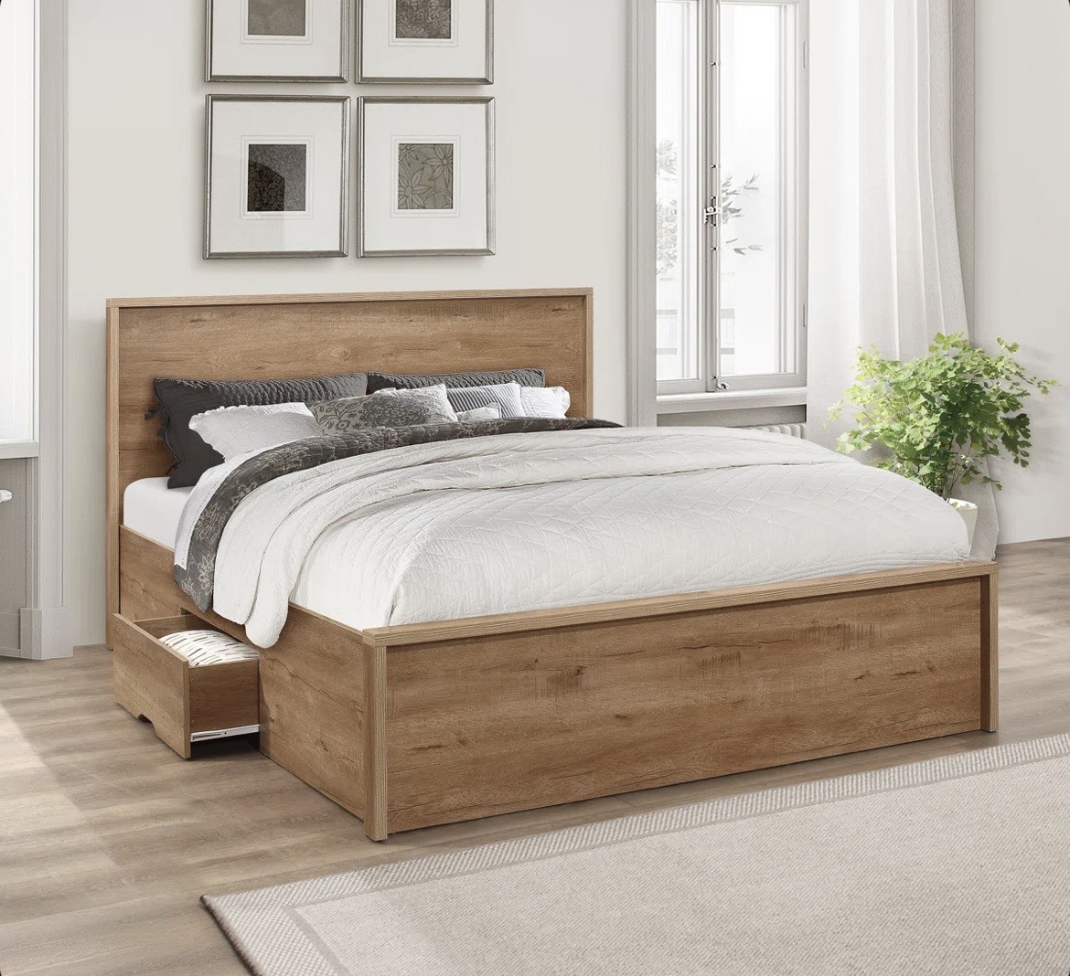 Oak & Aura Double Bed (4'6) With Mattress
