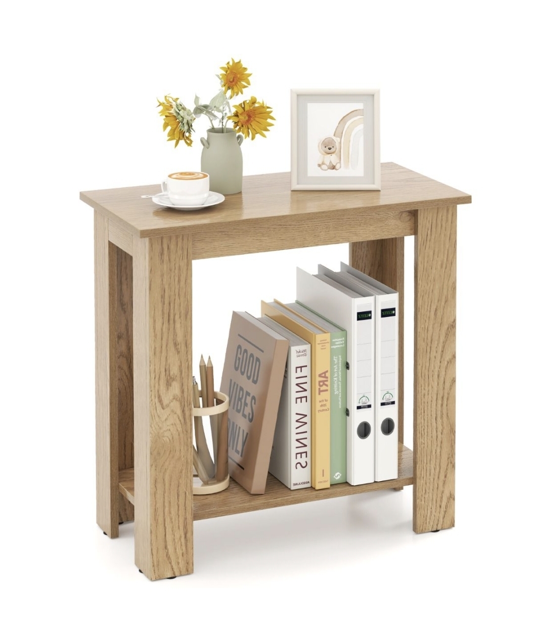 Oak & Aura's 2 -Tier End Table with Storage Shelf for Small Spaces