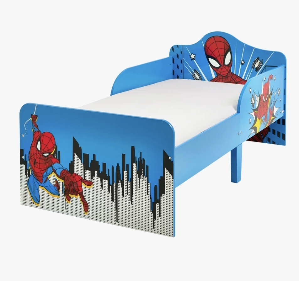 Oak & Aura's Spider-Man Toddler Bed, Wooden Slats, Fits 140cm x 70cm With Mattress