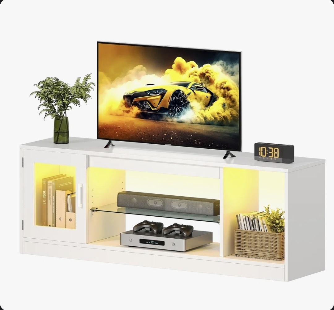 Oak & Aura's LED TV Unit for TVs up to 65 Inch, TV Cabinet , Gaming Entertainment Center with Adjustable Glass Shelf